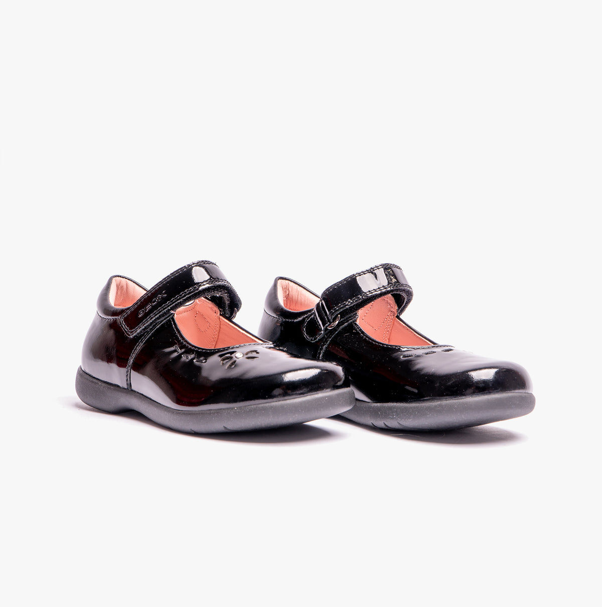 GEOX NAIMARA G A Girls Leather Touch Fasten School Shoes Patent Black