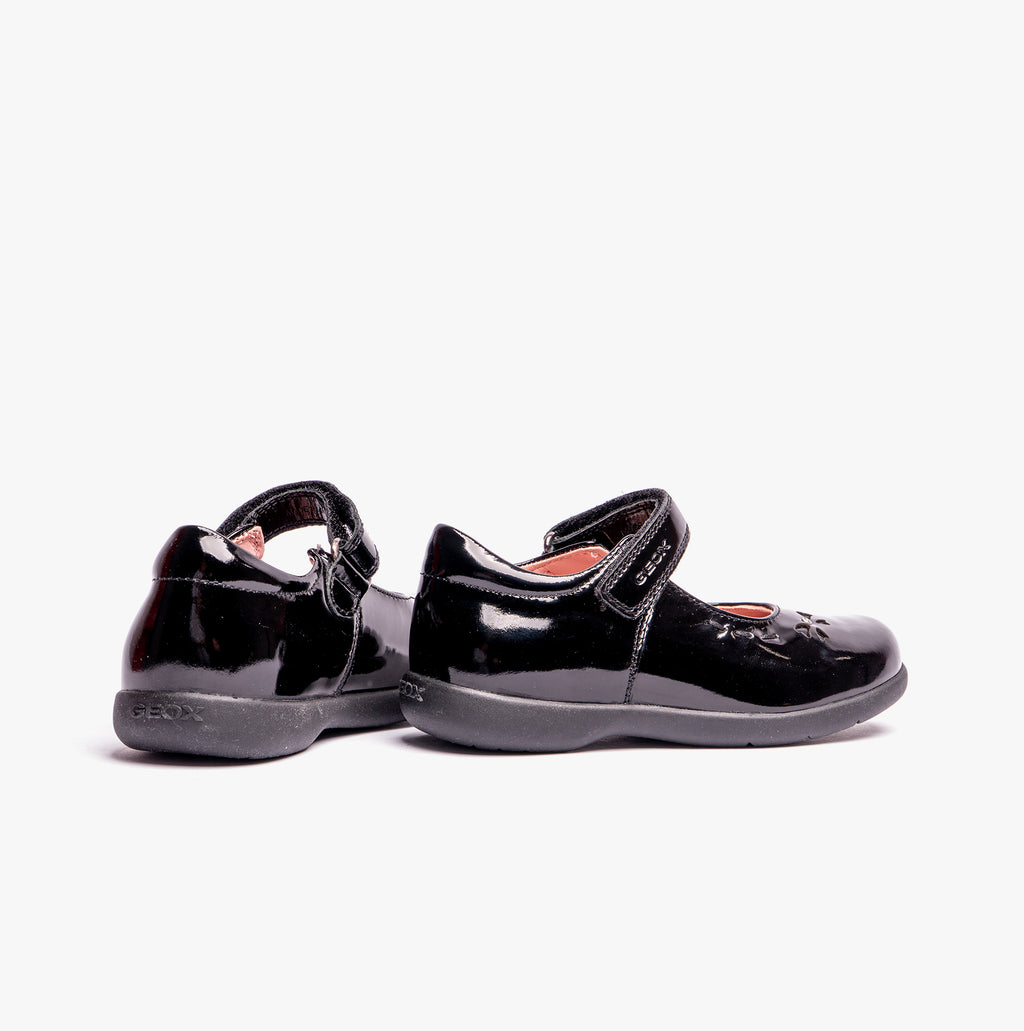 GEOX NAIMARA G A Girls Leather Touch Fasten School Shoes Patent Black