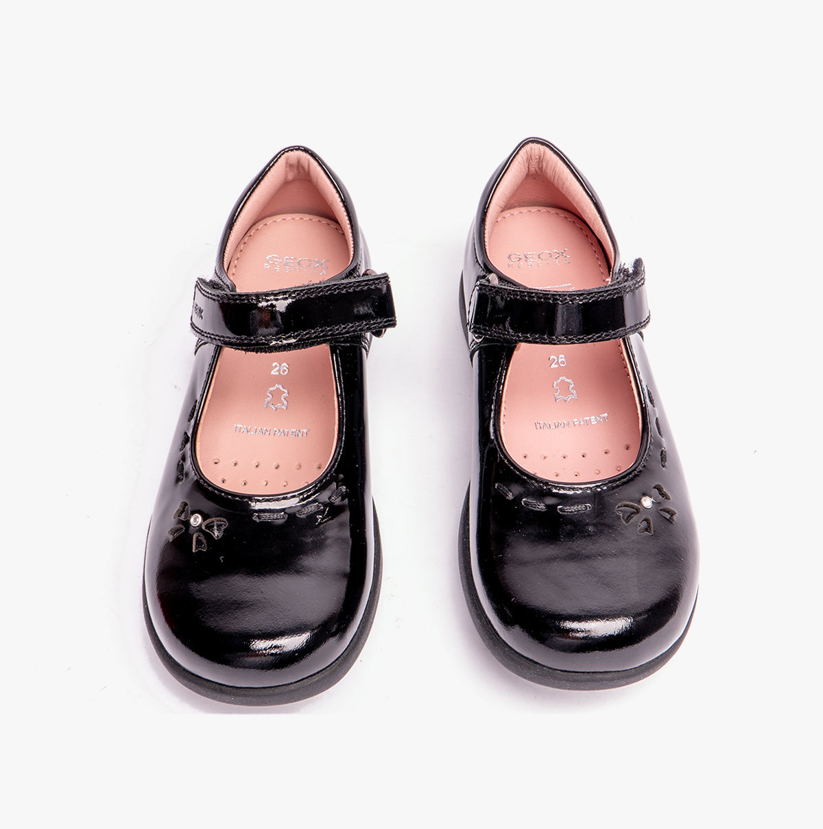 GEOX NAIMARA G A Girls Leather Touch Fasten School Shoes Patent Black