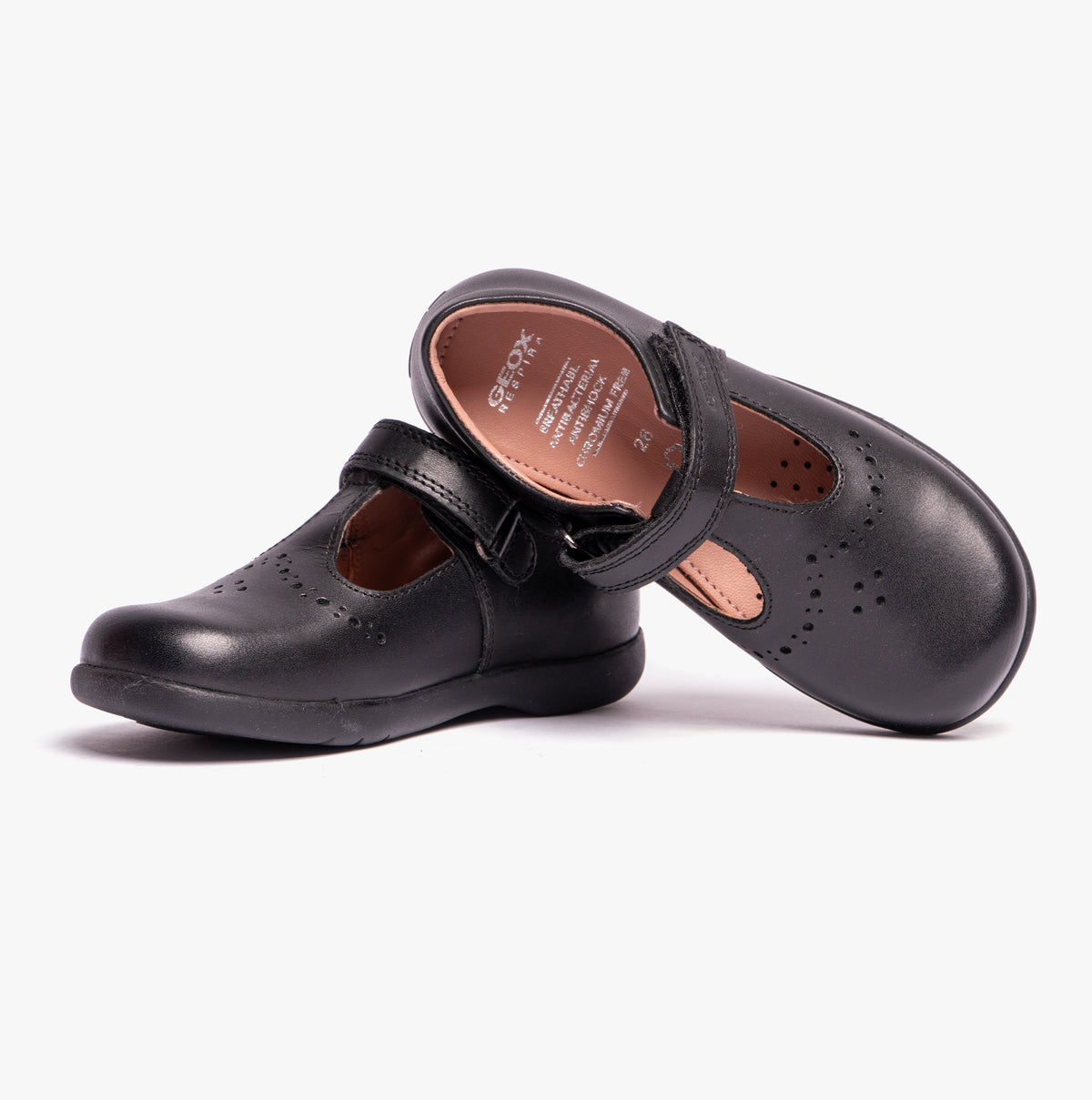GEOX NAIMARA G B Girls Leather Touch Fasten School Shoes Black