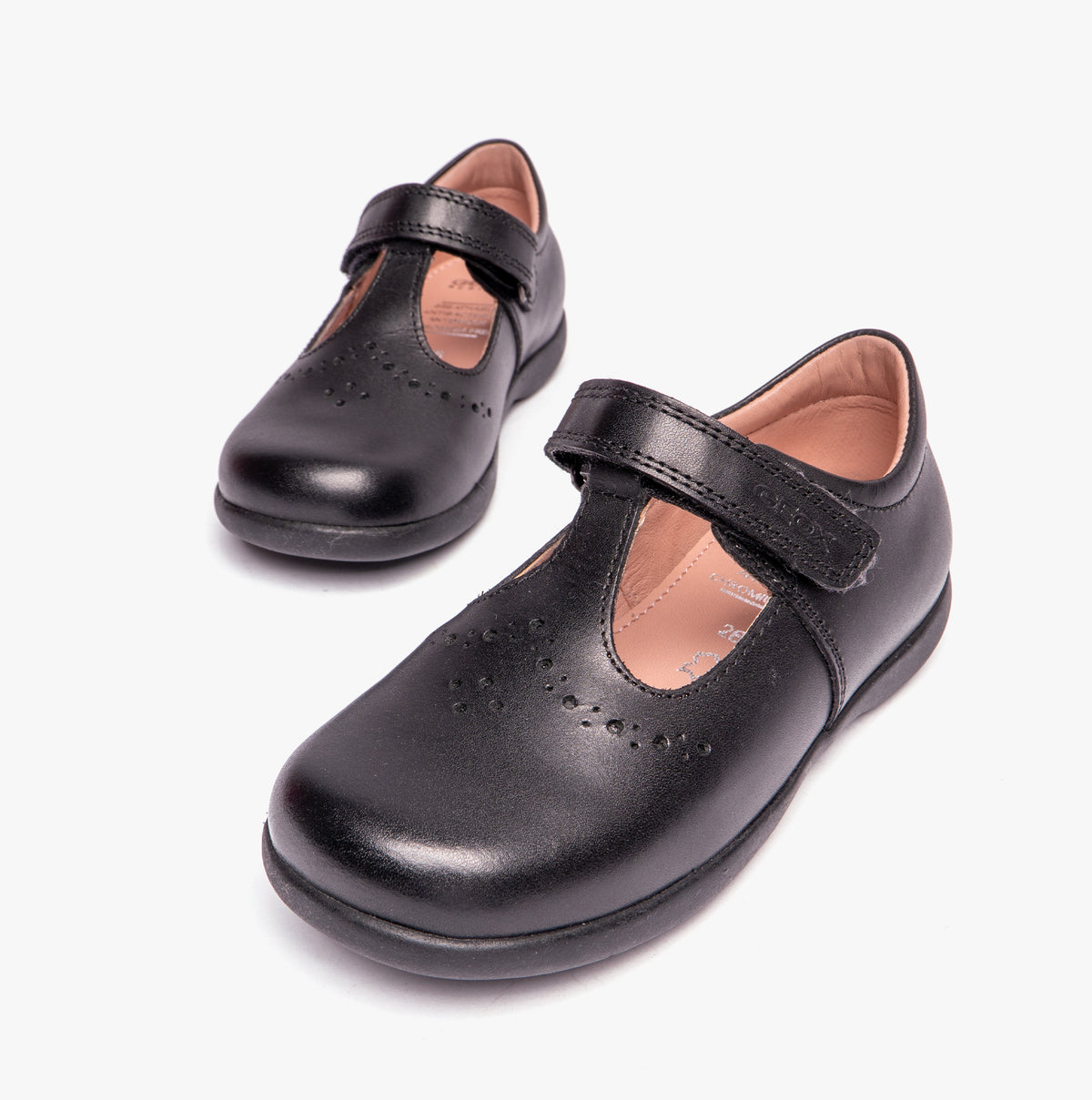 GEOX NAIMARA G B Girls Leather Touch Fasten School Shoes Black