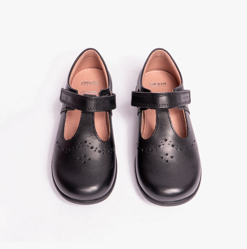 GEOX NAIMARA G B Girls Leather Touch Fasten School Shoes Black