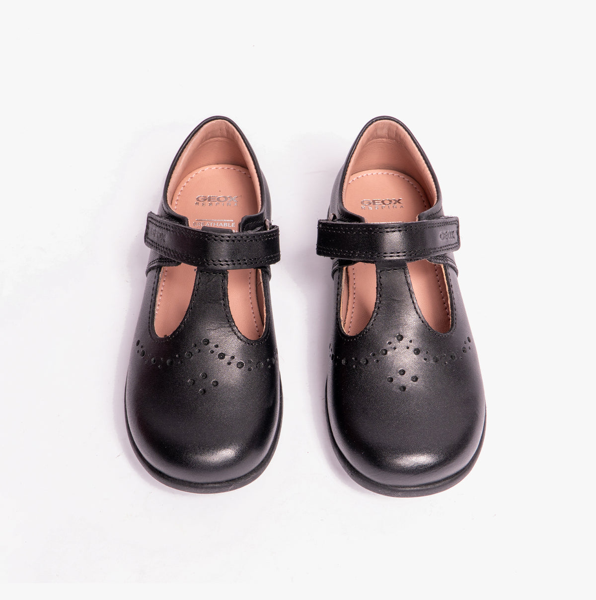 GEOX NAIMARA G B Girls Leather Touch Fasten School Shoes Black