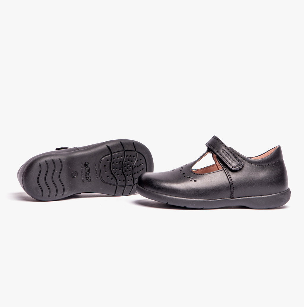 GEOX NAIMARA G B Girls Leather Touch Fasten School Shoes Black