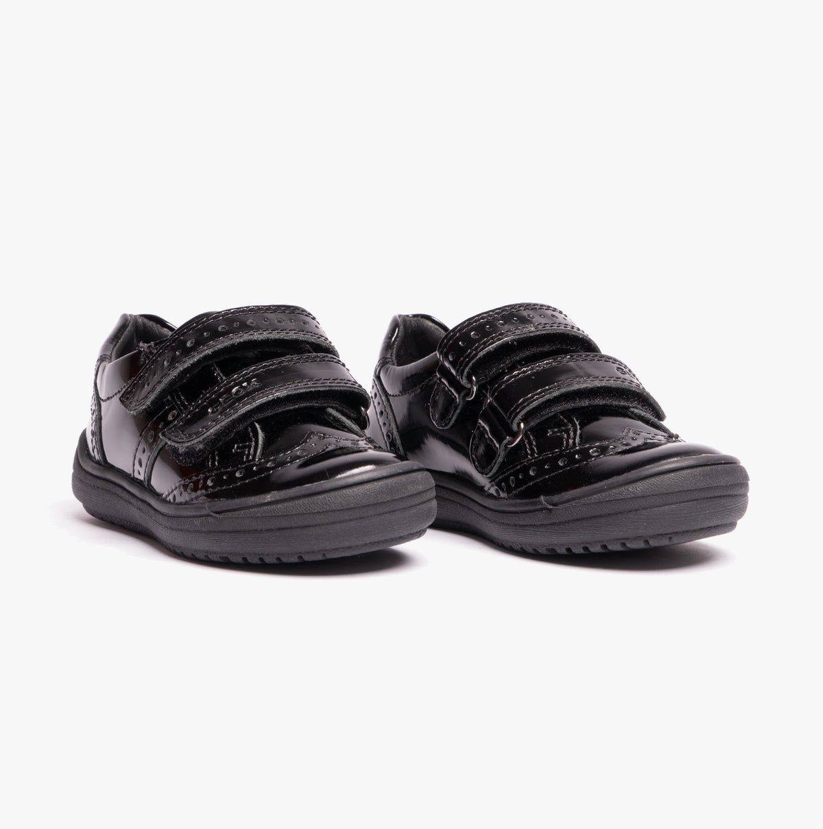 GEOX HADRIEL G G Girls Leather Touch Fasten School Shoes Patent Black