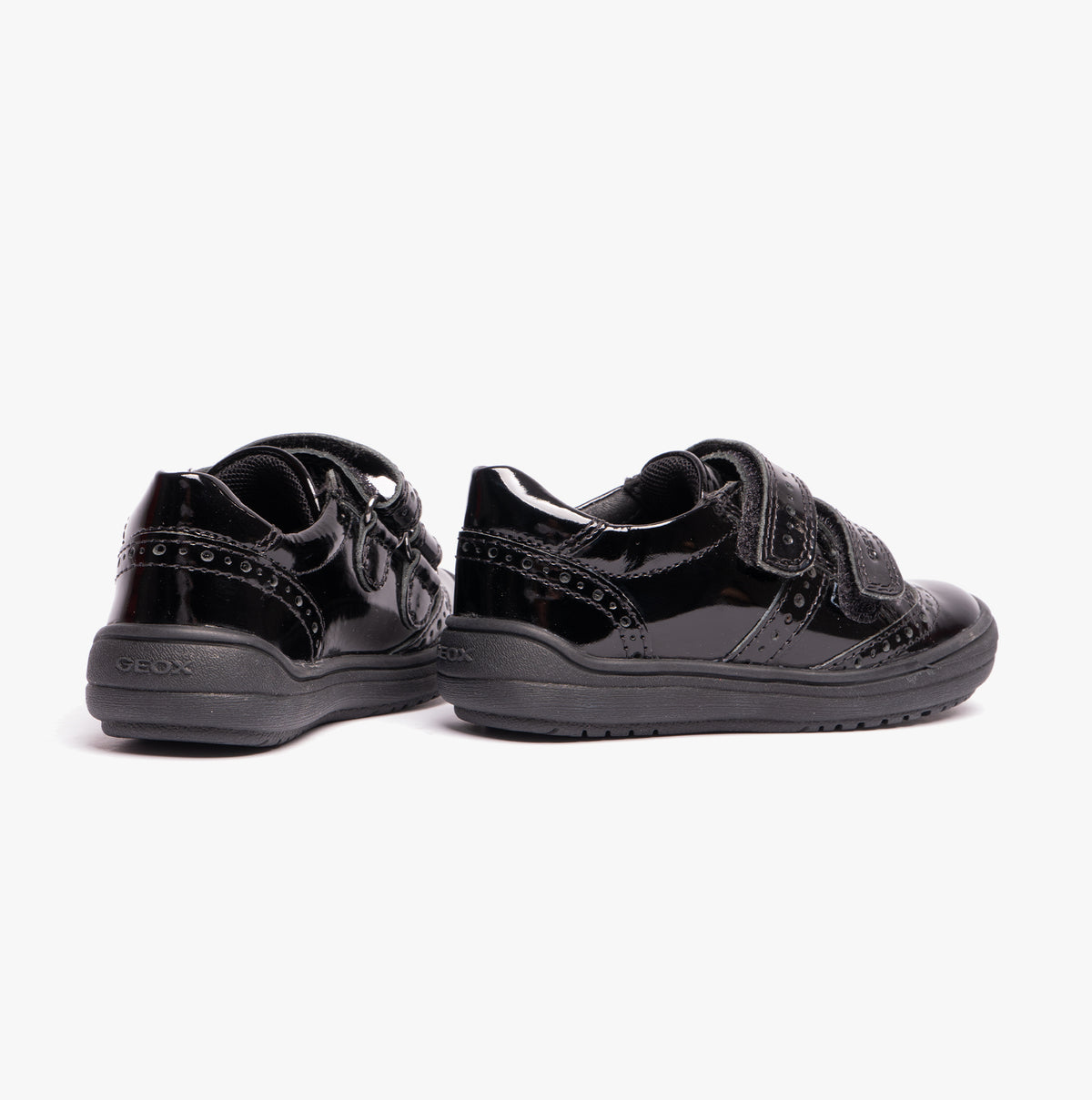GEOX HADRIEL G G Girls Leather Touch Fasten School Shoes Patent Black
