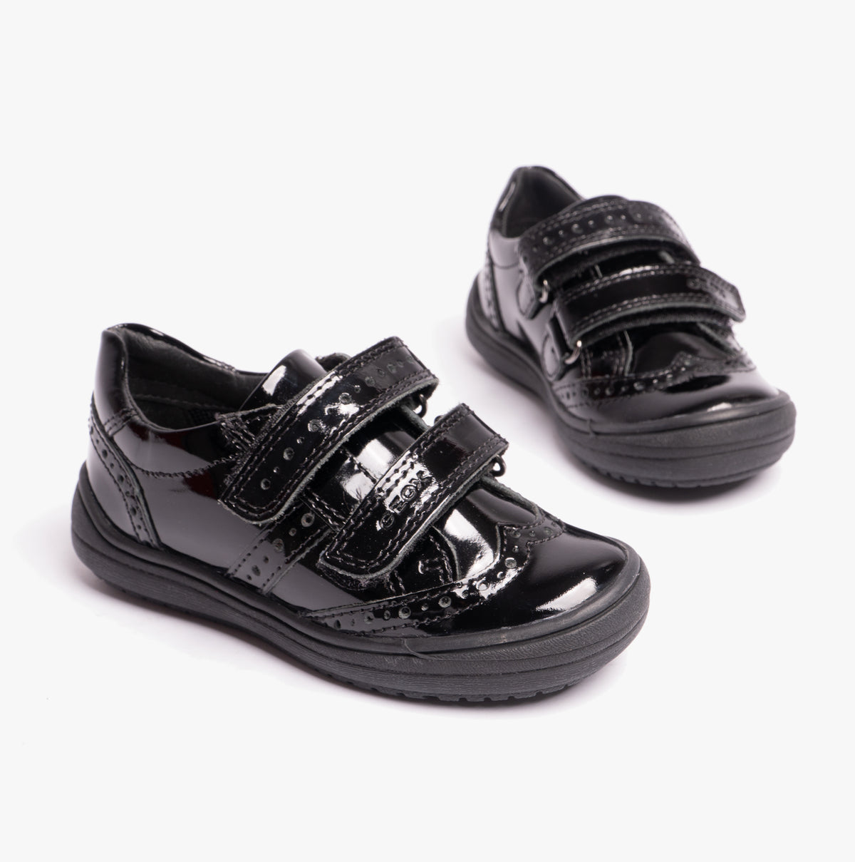 GEOX HADRIEL G G Girls Leather Touch Fasten School Shoes Patent Black