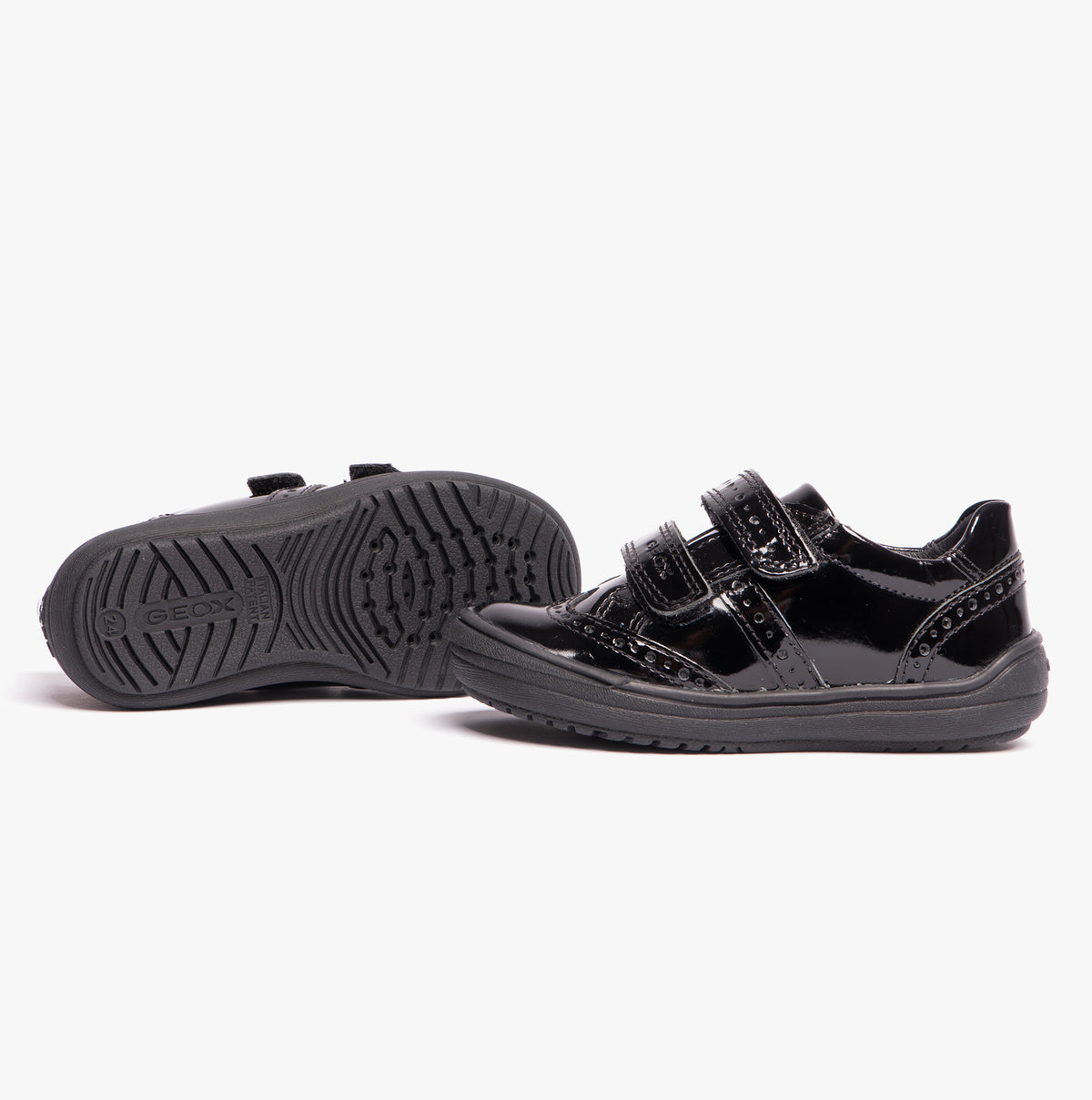 GEOX HADRIEL G G Girls Leather Touch Fasten School Shoes Patent Black