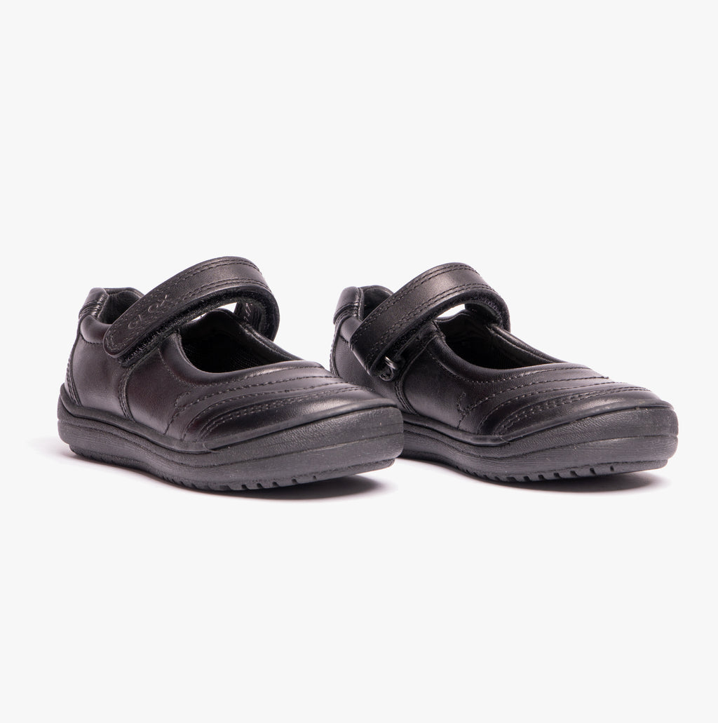 GEOX HADRIEL I Girls Leather Touch Fasten School Shoes Black