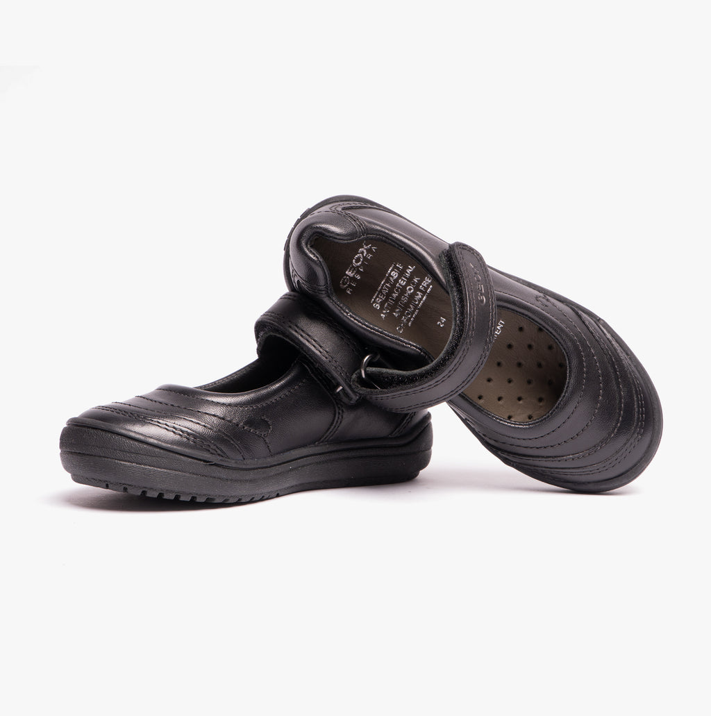 GEOX HADRIEL I Girls Leather Touch Fasten School Shoes Black