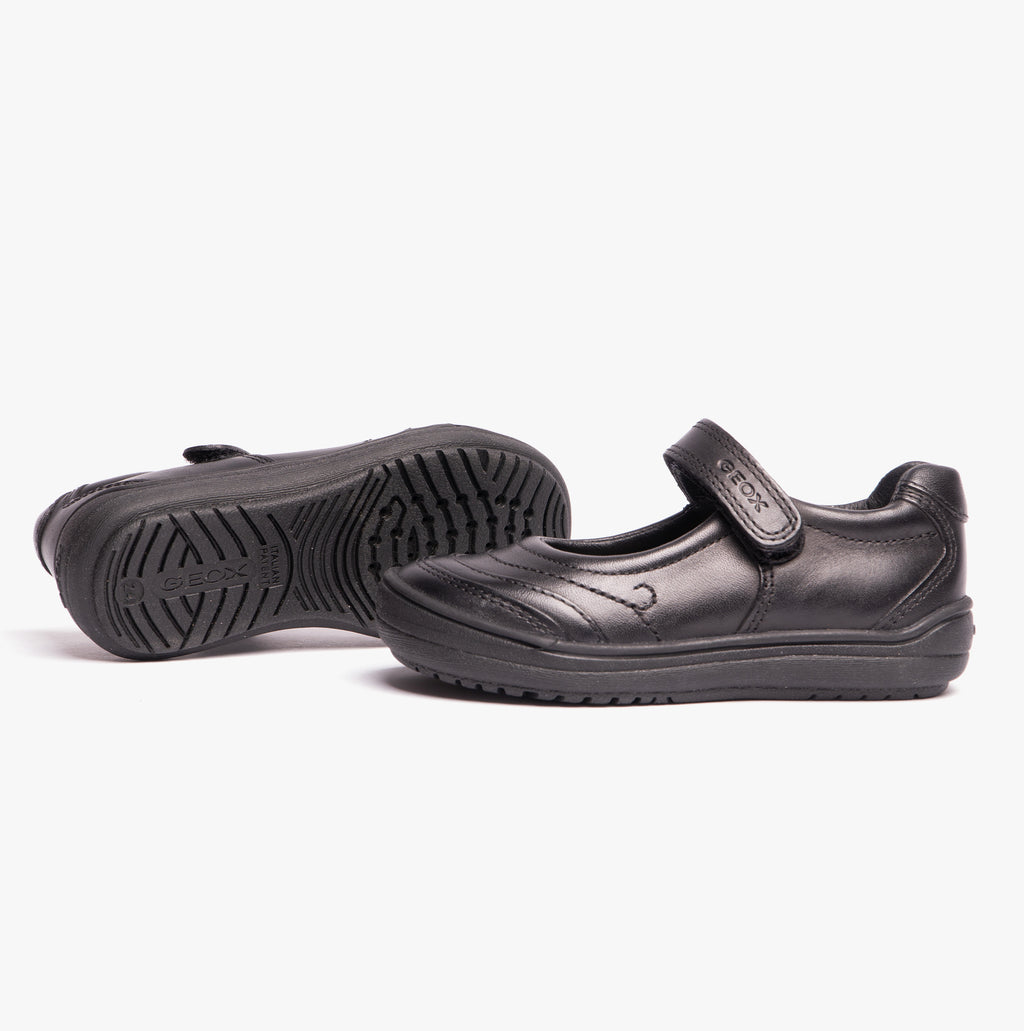 GEOX HADRIEL I Girls Leather Touch Fasten School Shoes Black