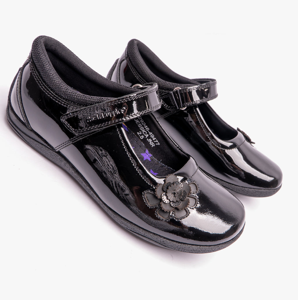 Hush Puppies JESSICA Girls School Shoes Patent Black