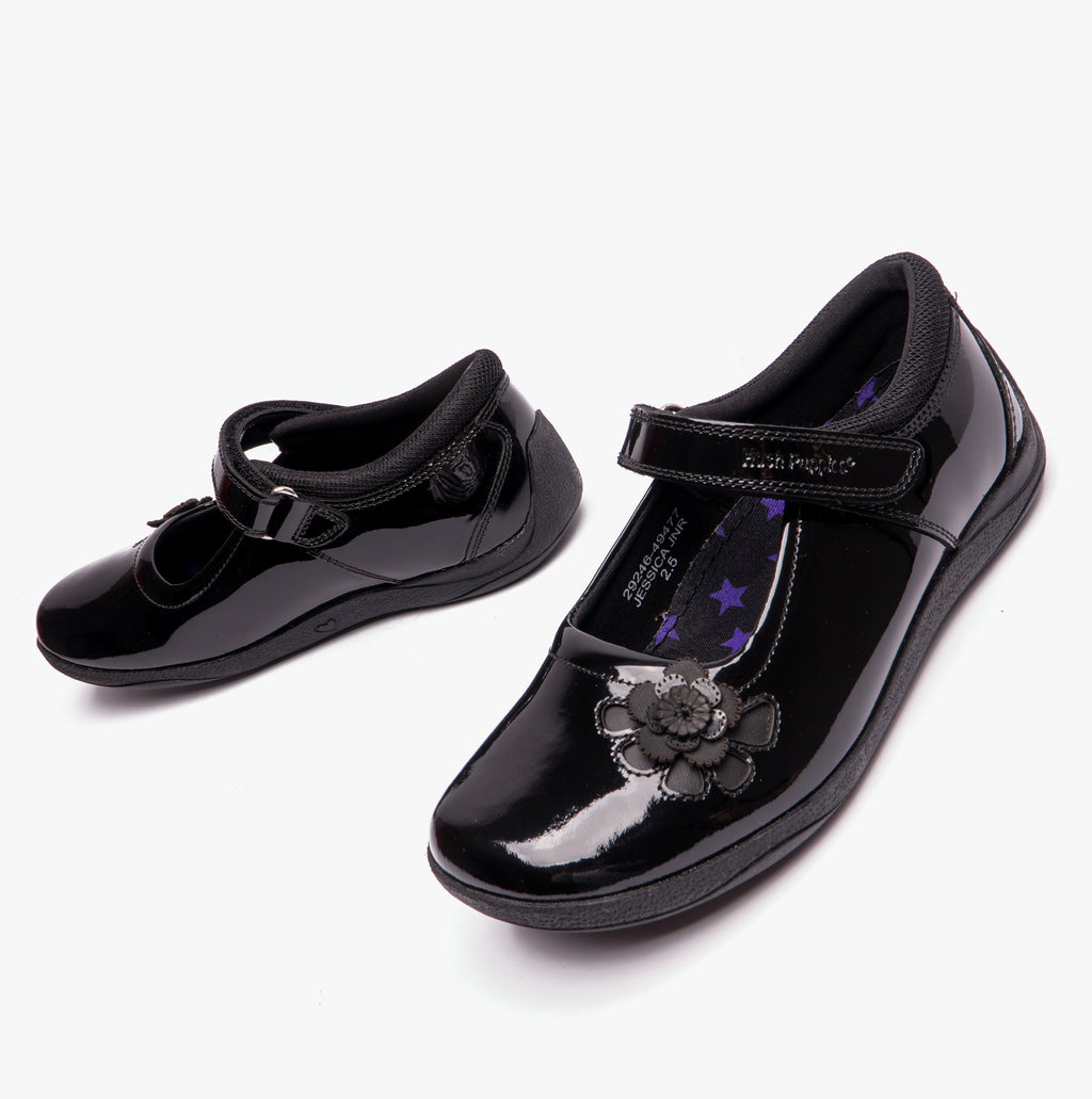 Hush Puppies JESSICA Girls School Shoes Patent Black