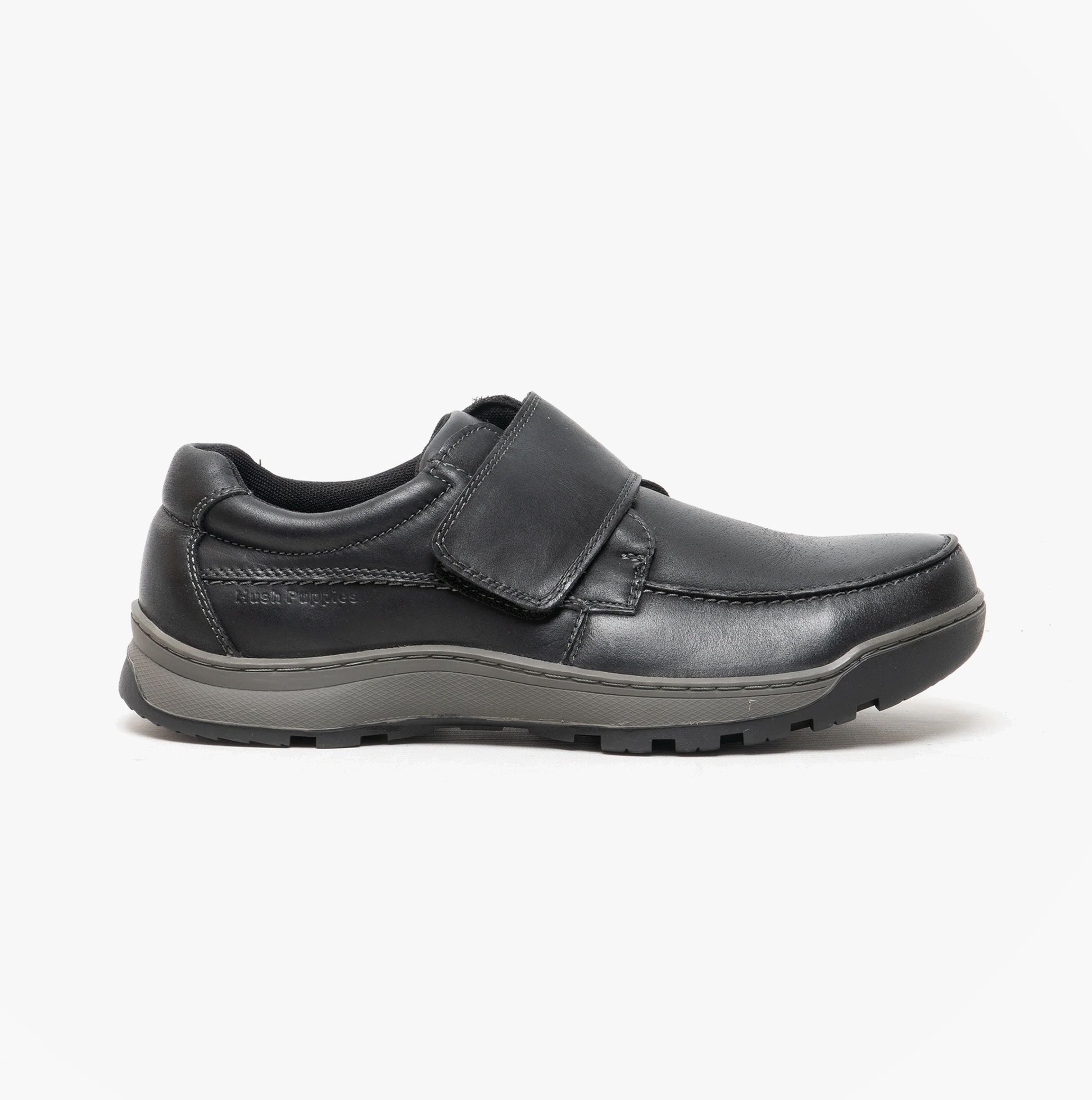 Hush Puppies CASPER Mens Leather Touch Fasten Shoes Black