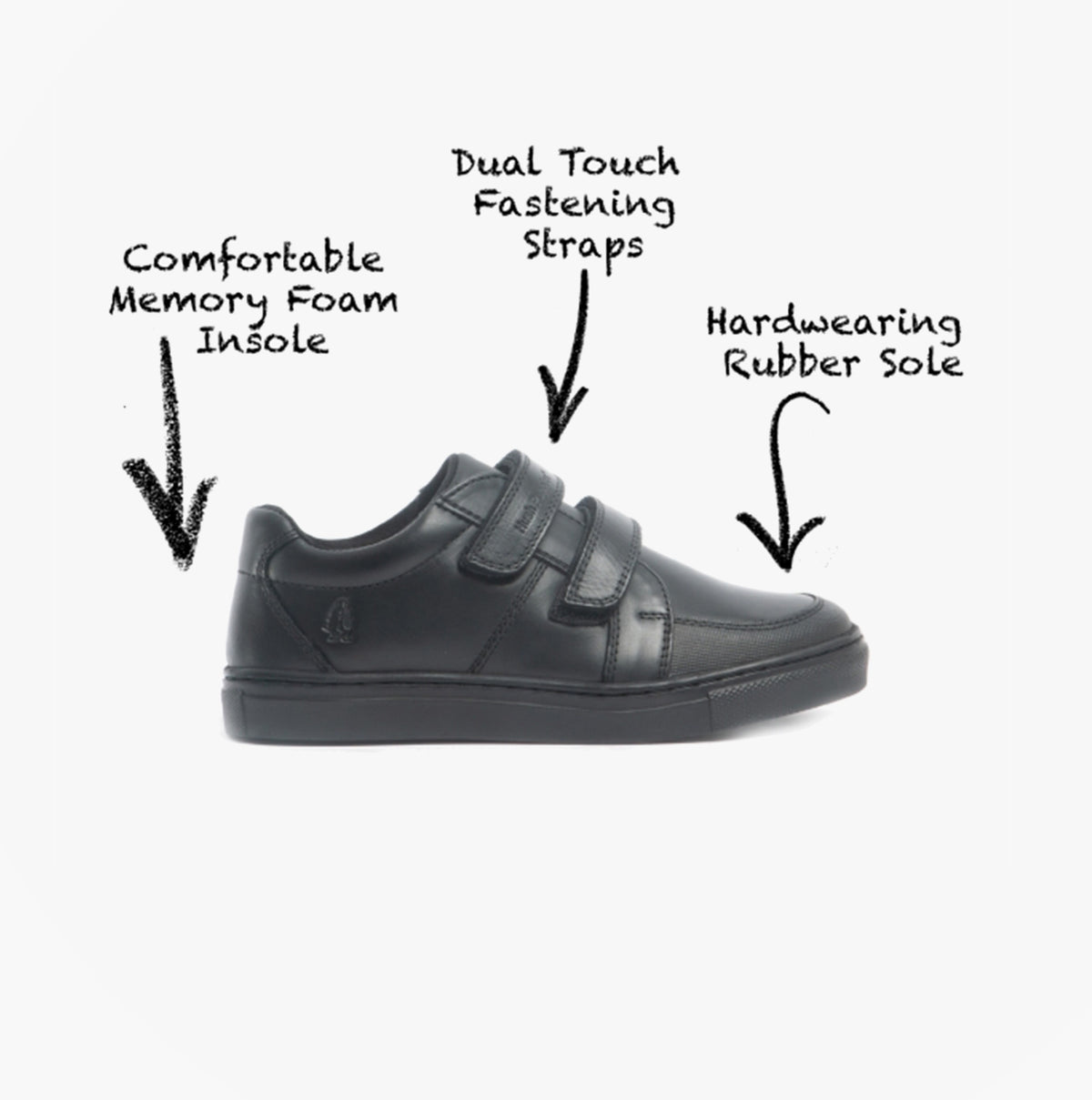 Hush Puppies SANTOS Boys Leather School Shoes Black