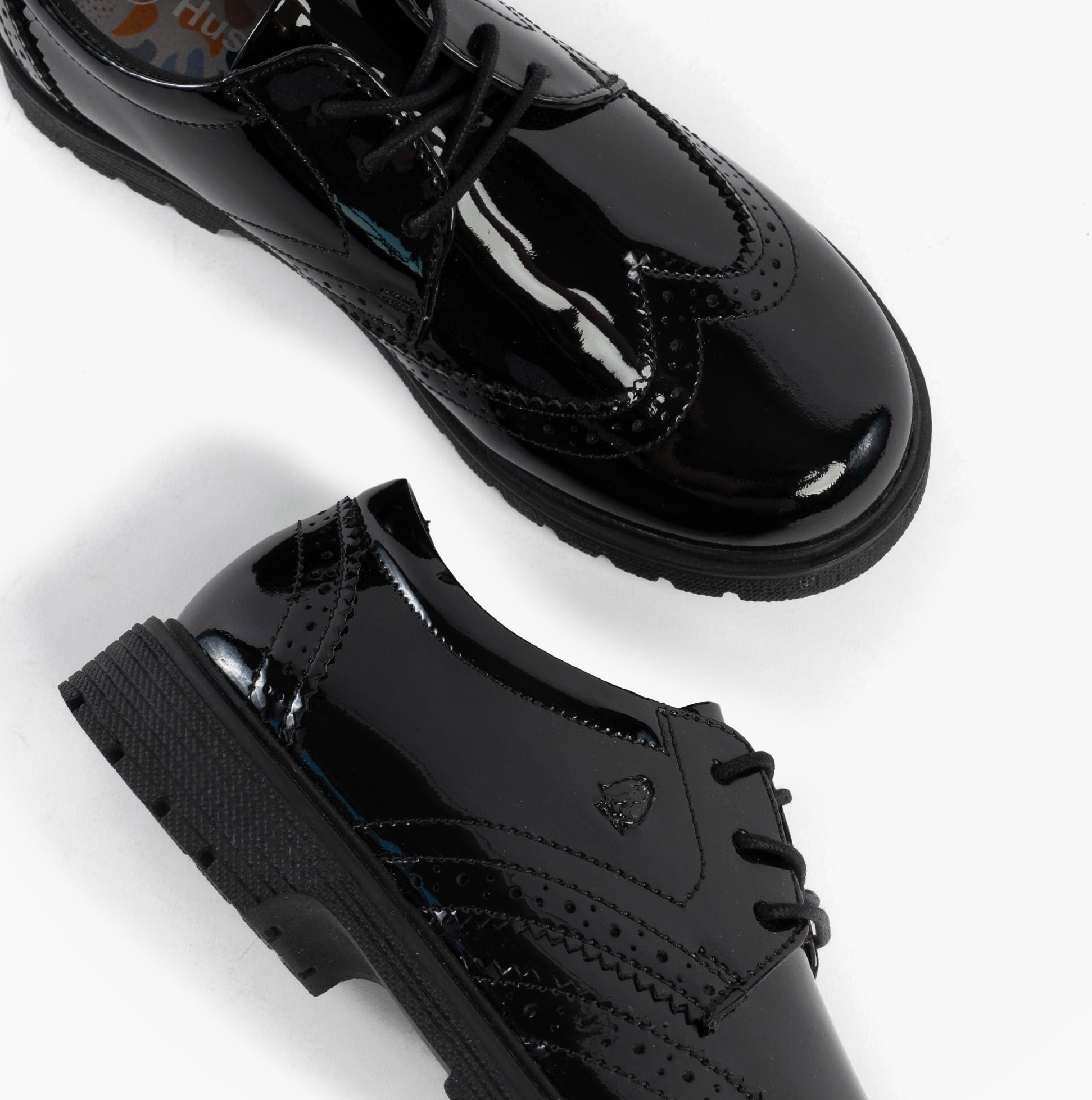 Hush Puppies SALLY Girls Leather School Shoes Black Patent