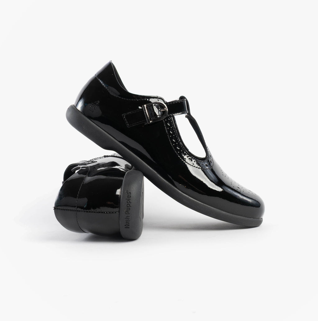 Hush Puppies BRITNEY Girls School Shoes Black Patent