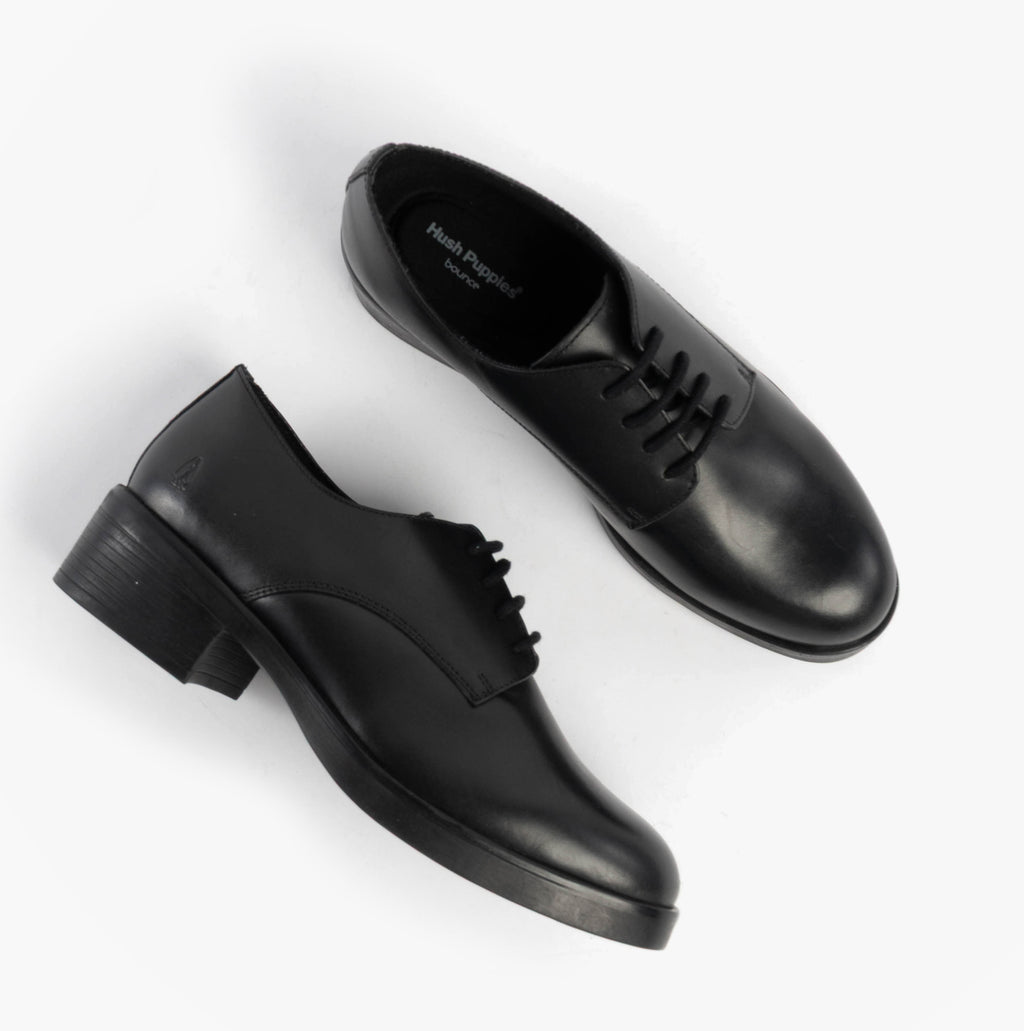 Hush Puppies ANASTASIA Girls Leather School Shoes Black