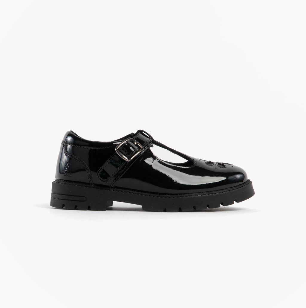 Hush Puppies FIONA Girls Leather School Shoes Patent Black