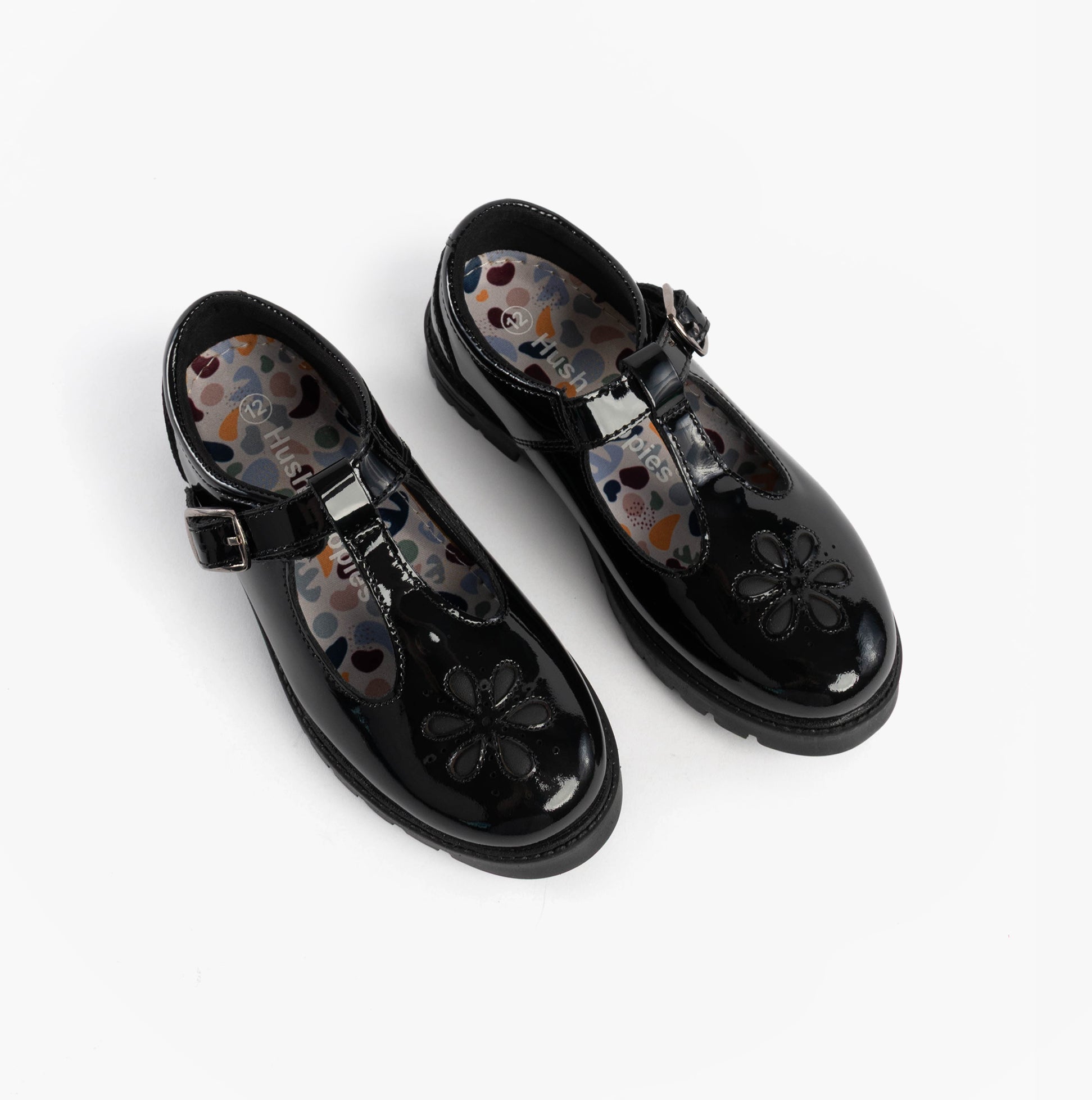 Hush Puppies FIONA Girls Leather School Shoes Patent Black