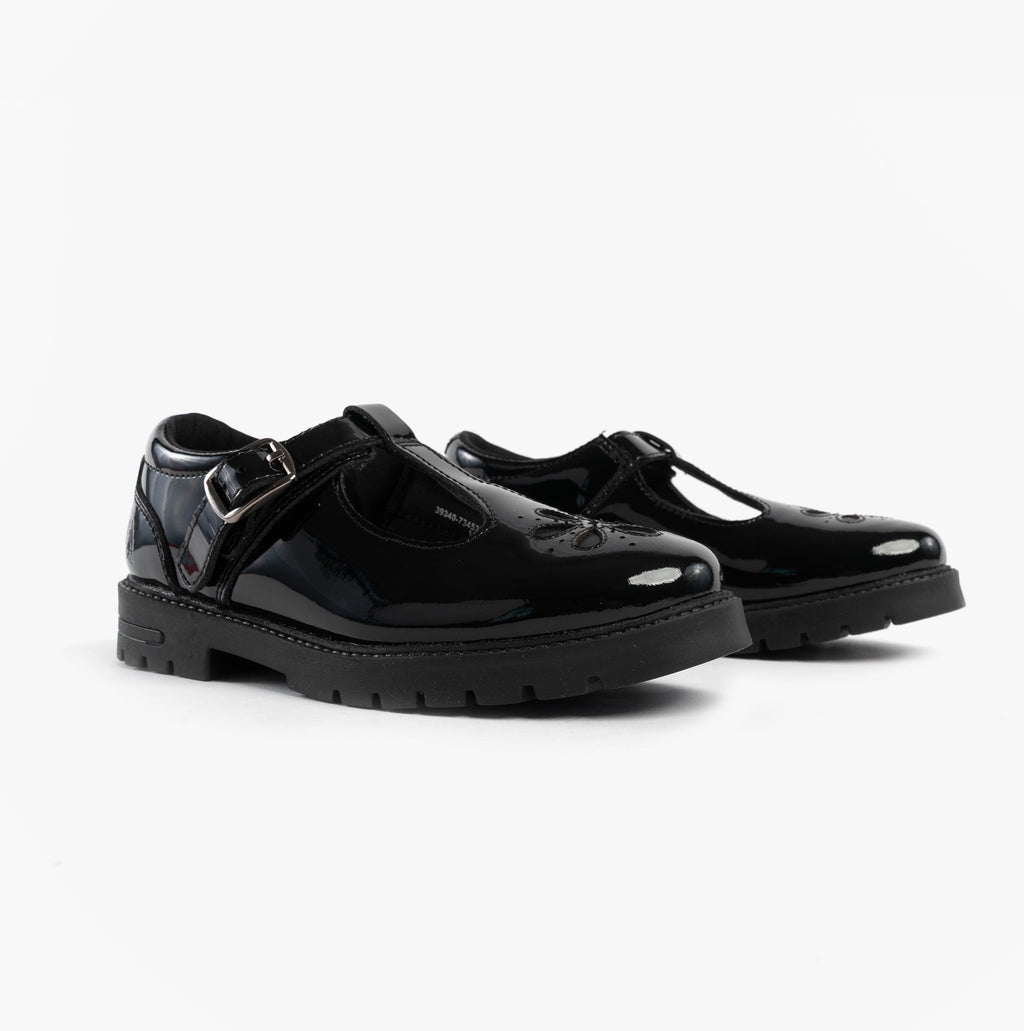Hush Puppies FIONA Girls Leather School Shoes Patent Black