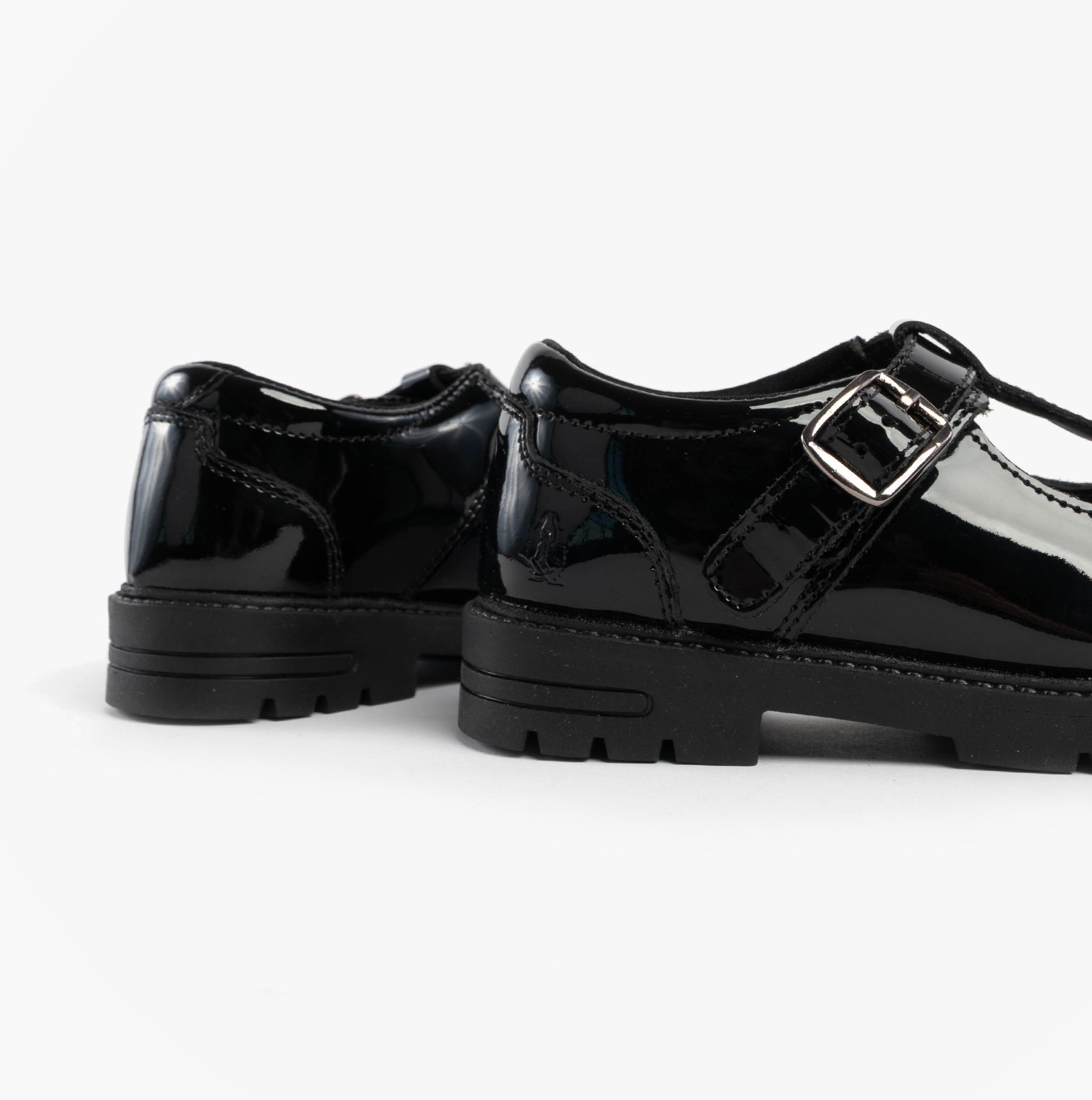 Hush Puppies FIONA Girls Leather School Shoes Patent Black