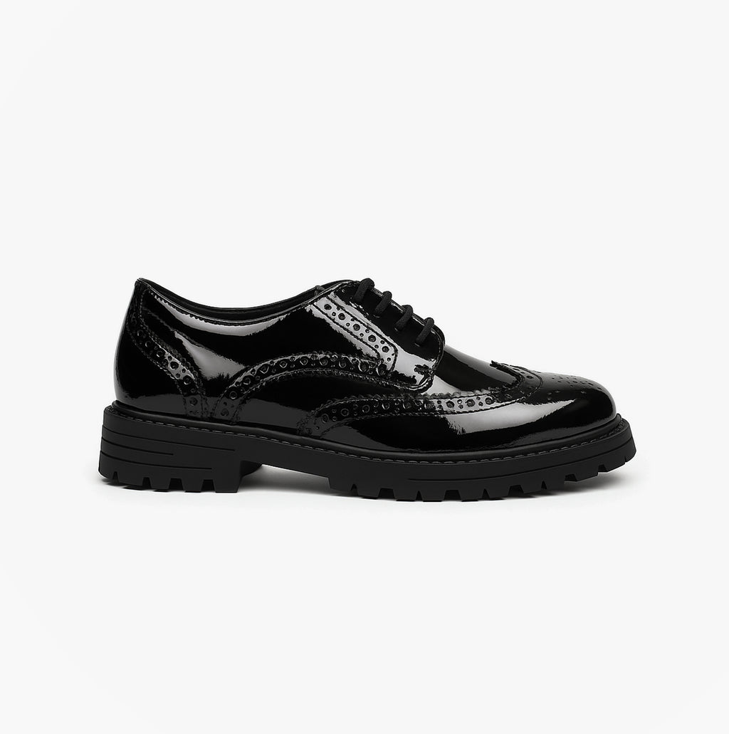 Hush Puppies MAXINE Girls School Shoes Black Patent