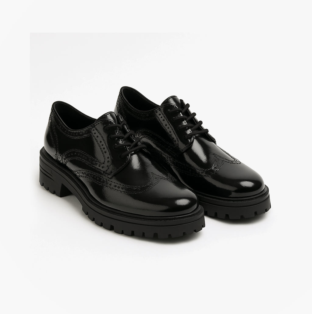 Hush Puppies MAXINE Girls School Shoes Black Patent