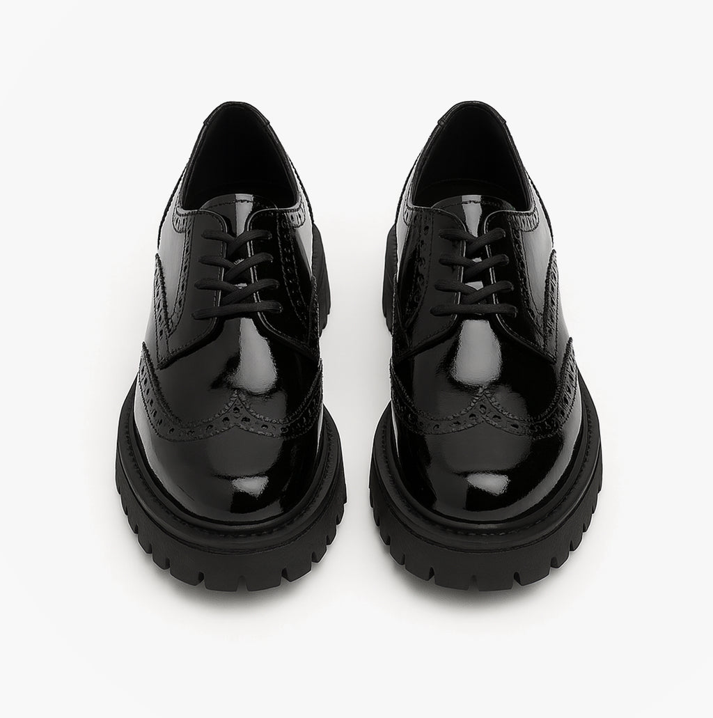 Hush Puppies MAXINE Girls School Shoes Black Patent