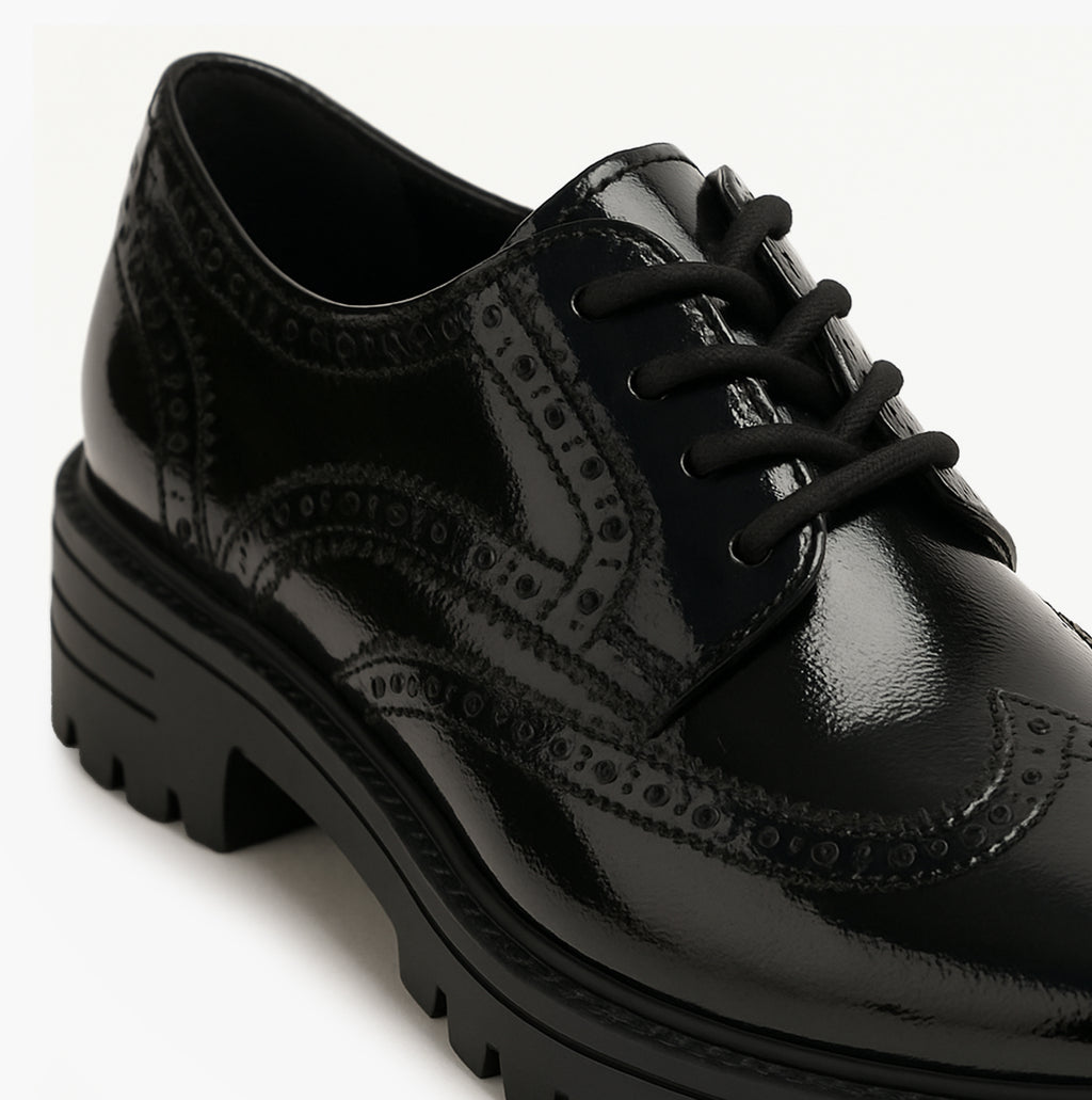 Hush Puppies MAXINE Girls School Shoes Black Patent