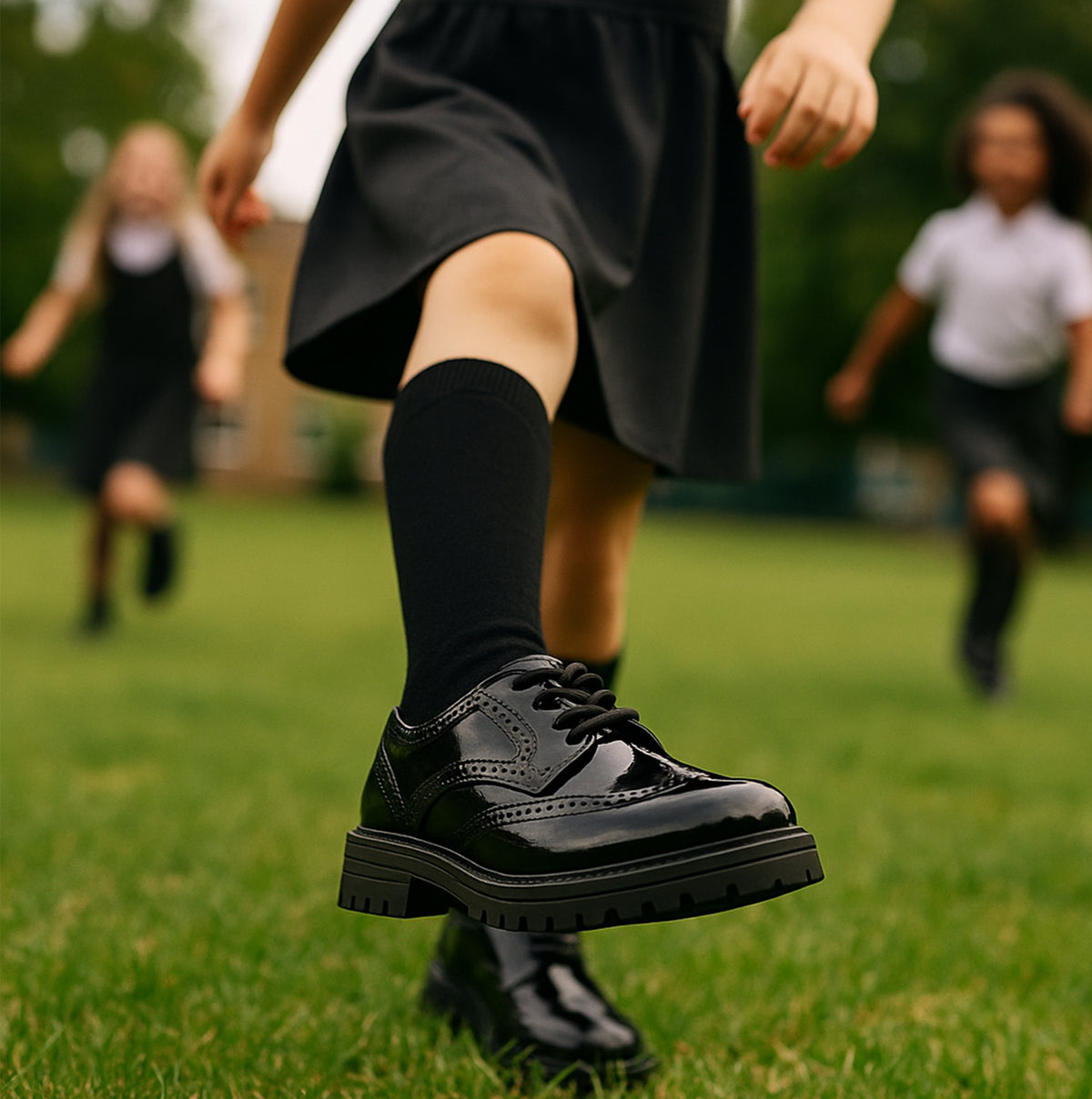 Hush Puppies MAXINE Girls School Shoes Black Patent