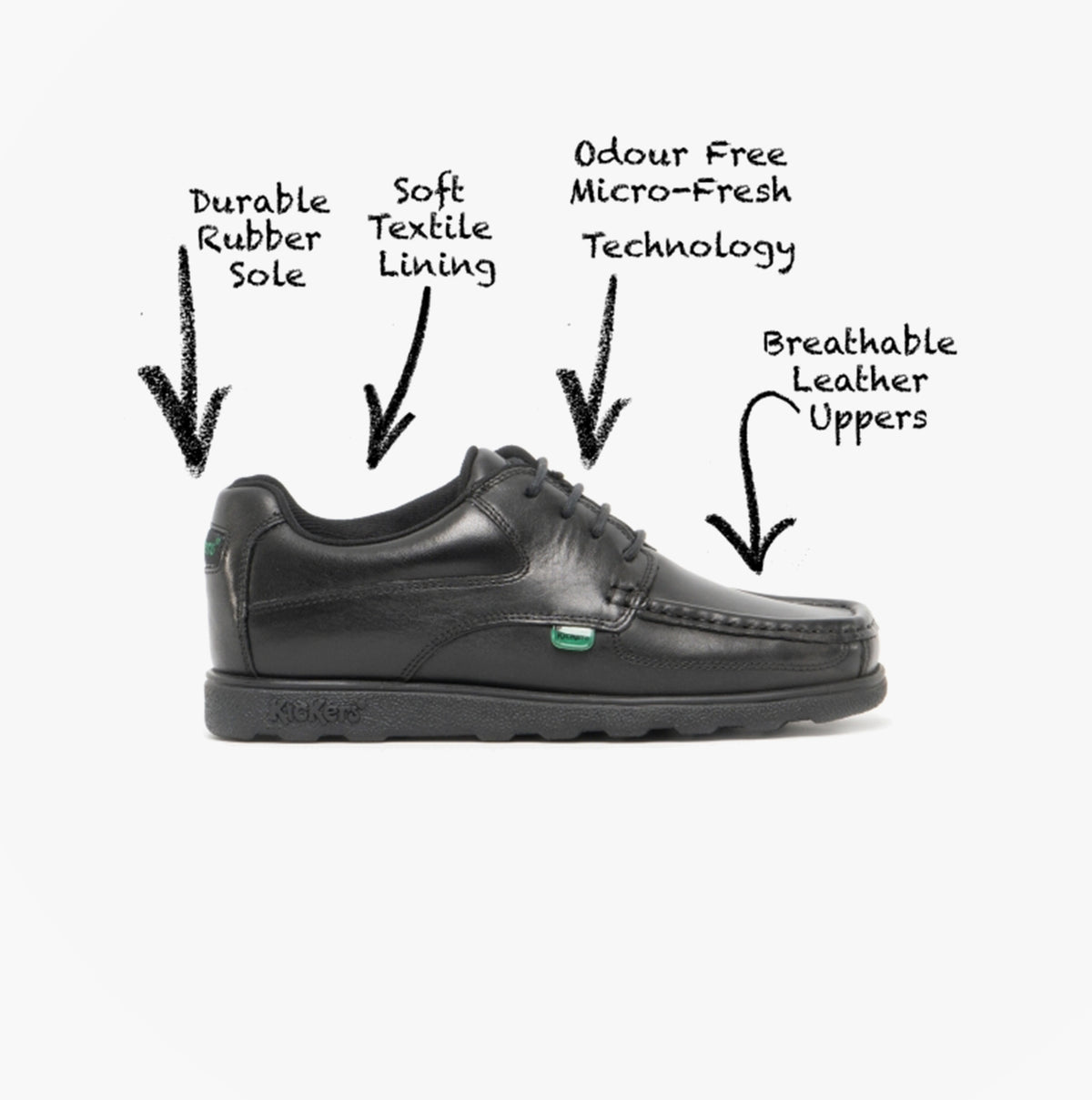 Kickers 114243 FRAGMA LACE 4 EYE Boys School Shoes Black