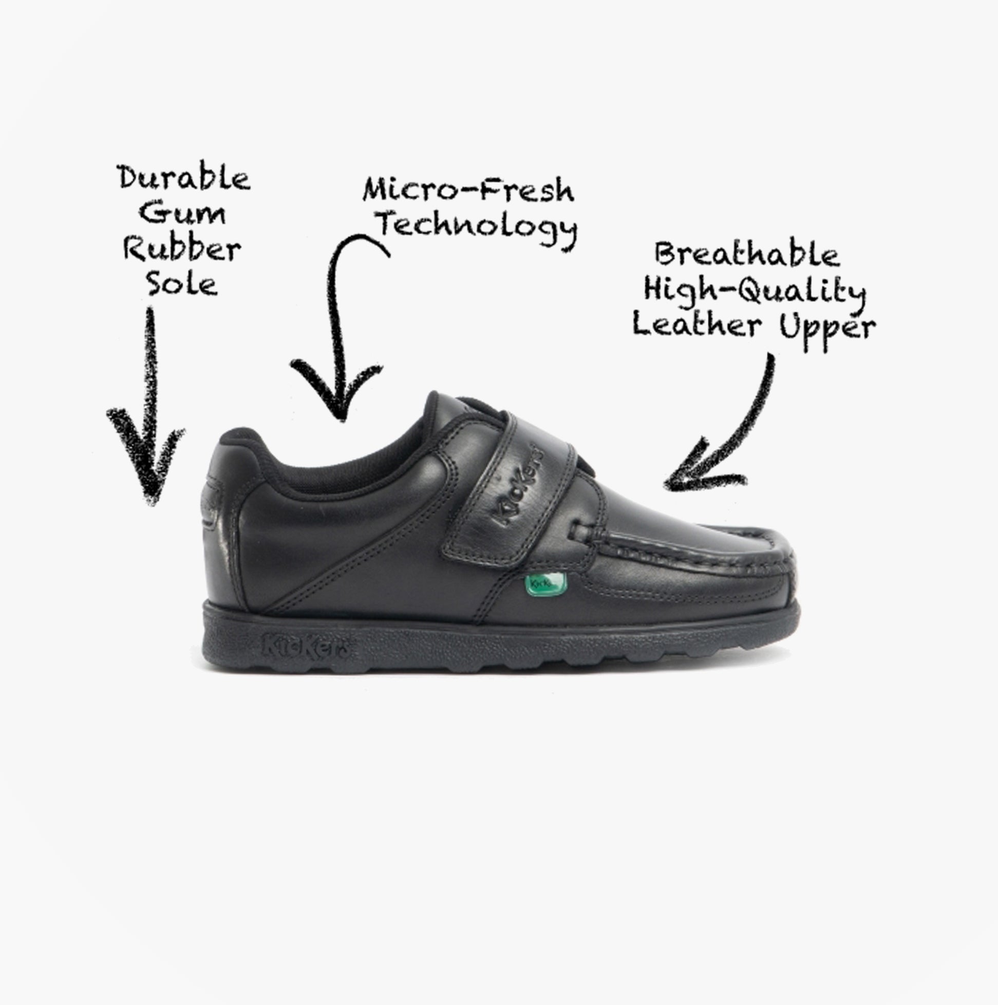 Kickers 114862 FRAGMA STRAP Boys School Shoes Black