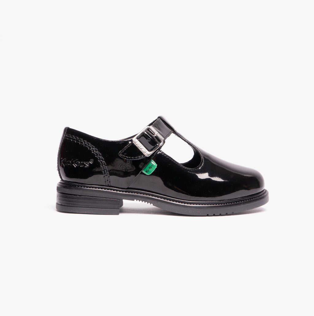 Kickers 116228 LACH T-BAR Girls School Shoes Black Patent