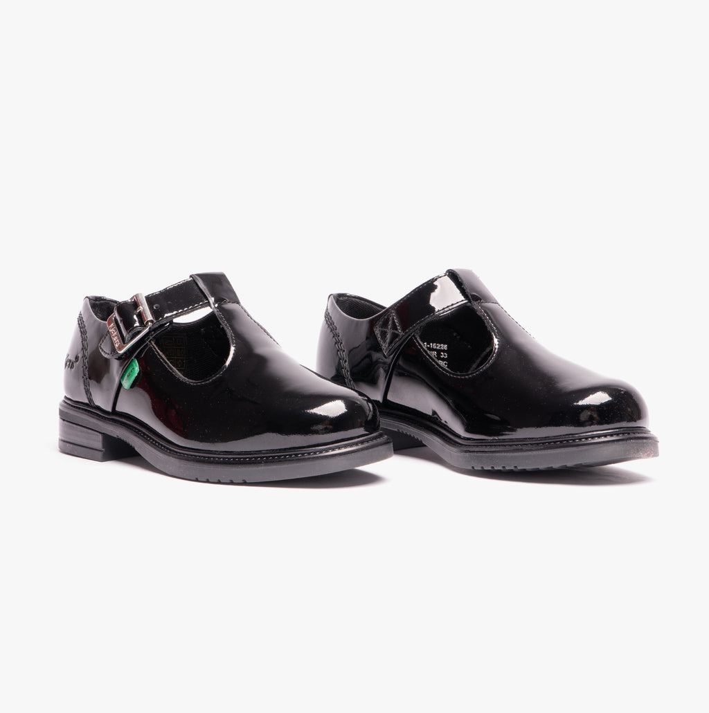 Kickers 116228 LACH T-BAR Girls School Shoes Black Patent