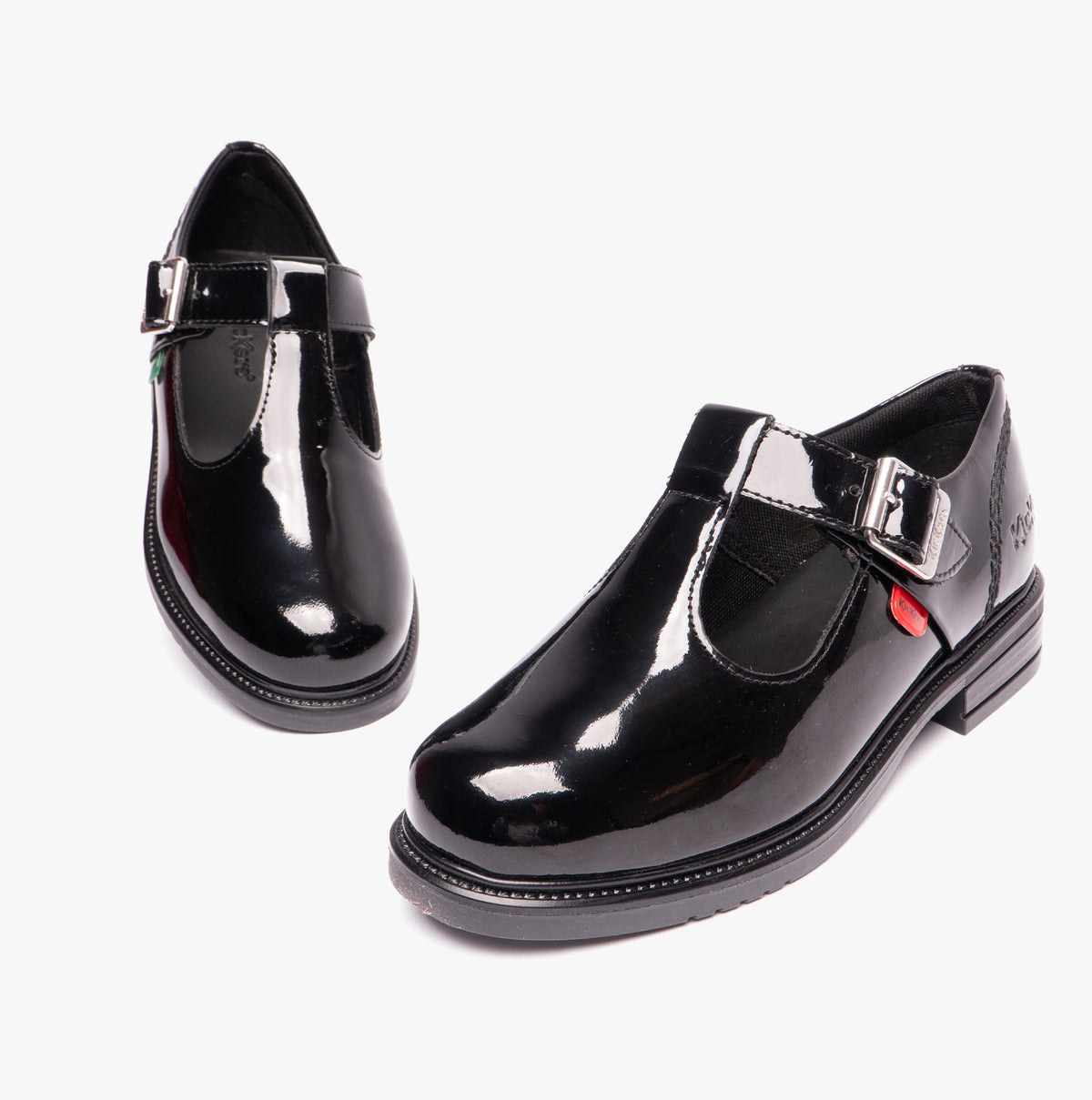 Kickers 116228 LACH T-BAR Girls School Shoes Black Patent