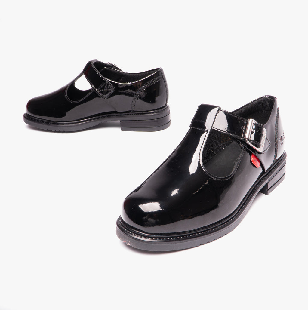 Kickers 116228 LACH T-BAR Girls School Shoes Black Patent