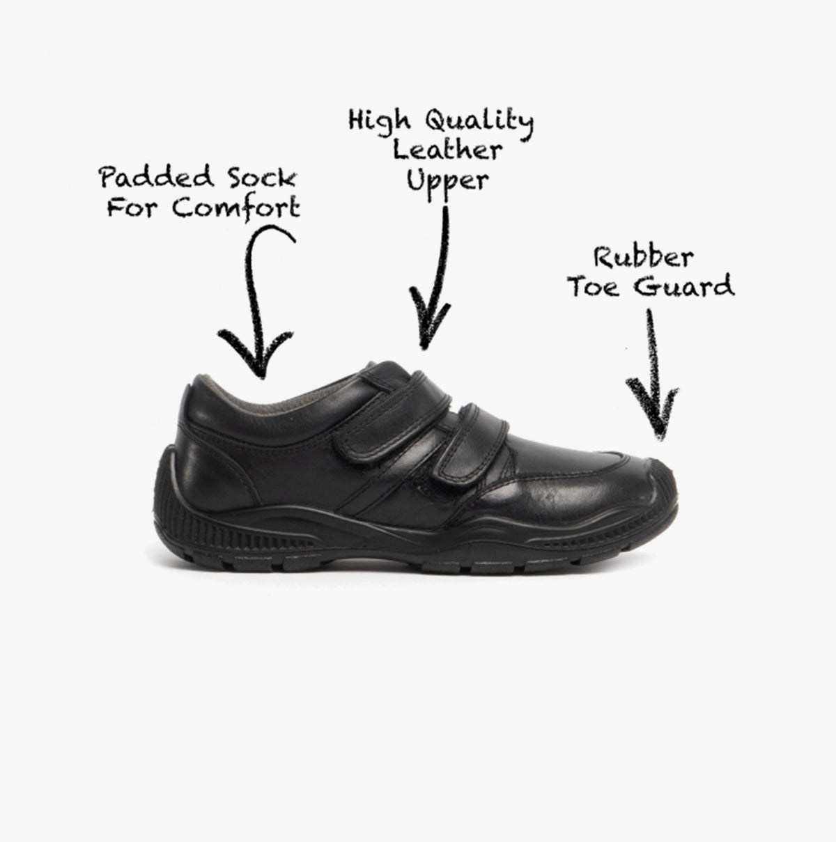 Roamers JEROME Boys Leather Touch Fasten Shoes Black