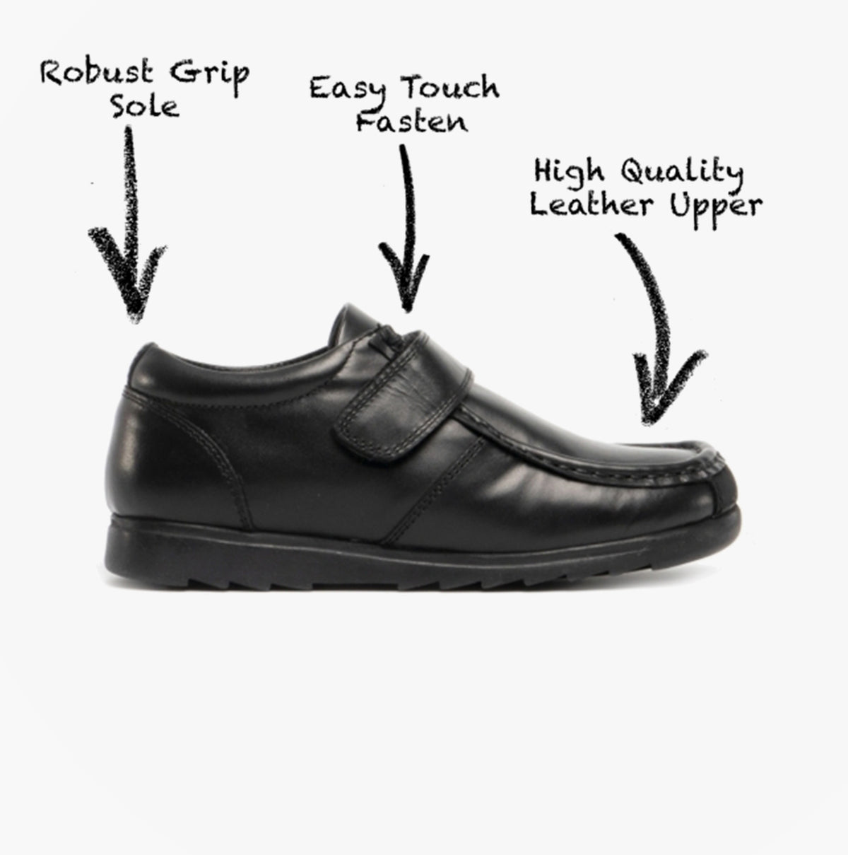 Roamers GENERALS Boys Leather Touch Fasten Shoes Black