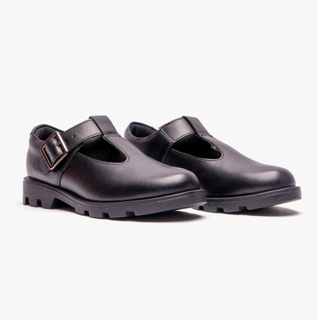 Roamers G705A Girls T-Bar Buckled School Shoes Black