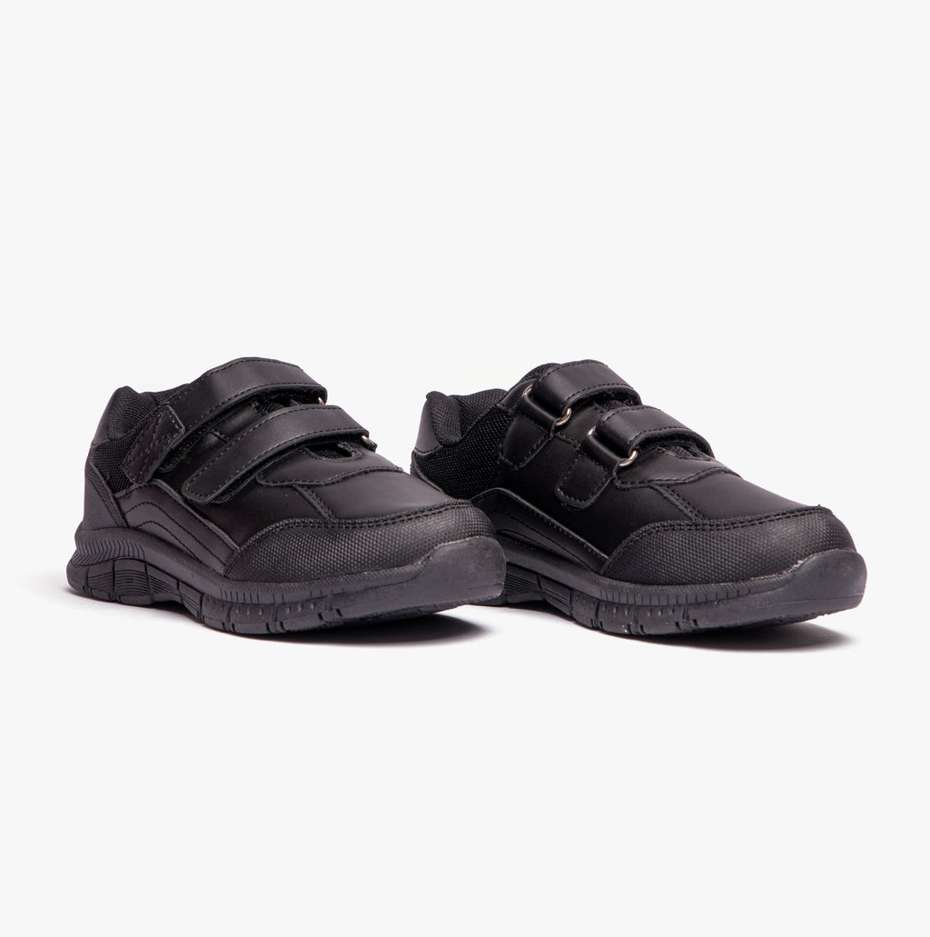 Route 21 B821A Boys Touch Fasten Coated Leather School Shoes Black