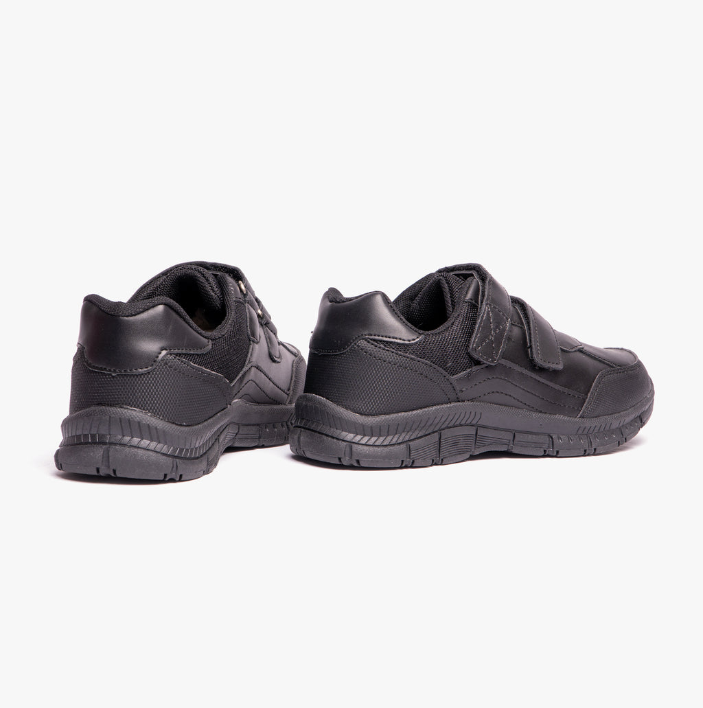 Route 21 B821A Boys Touch Fasten Coated Leather School Shoes Black