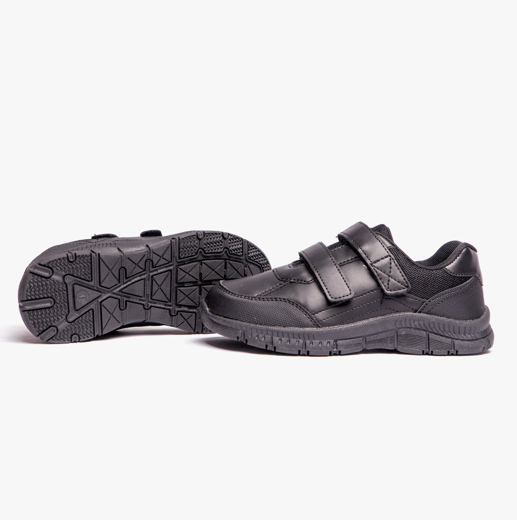 Route 21 B821A Boys Touch Fasten Coated Leather School Shoes Black