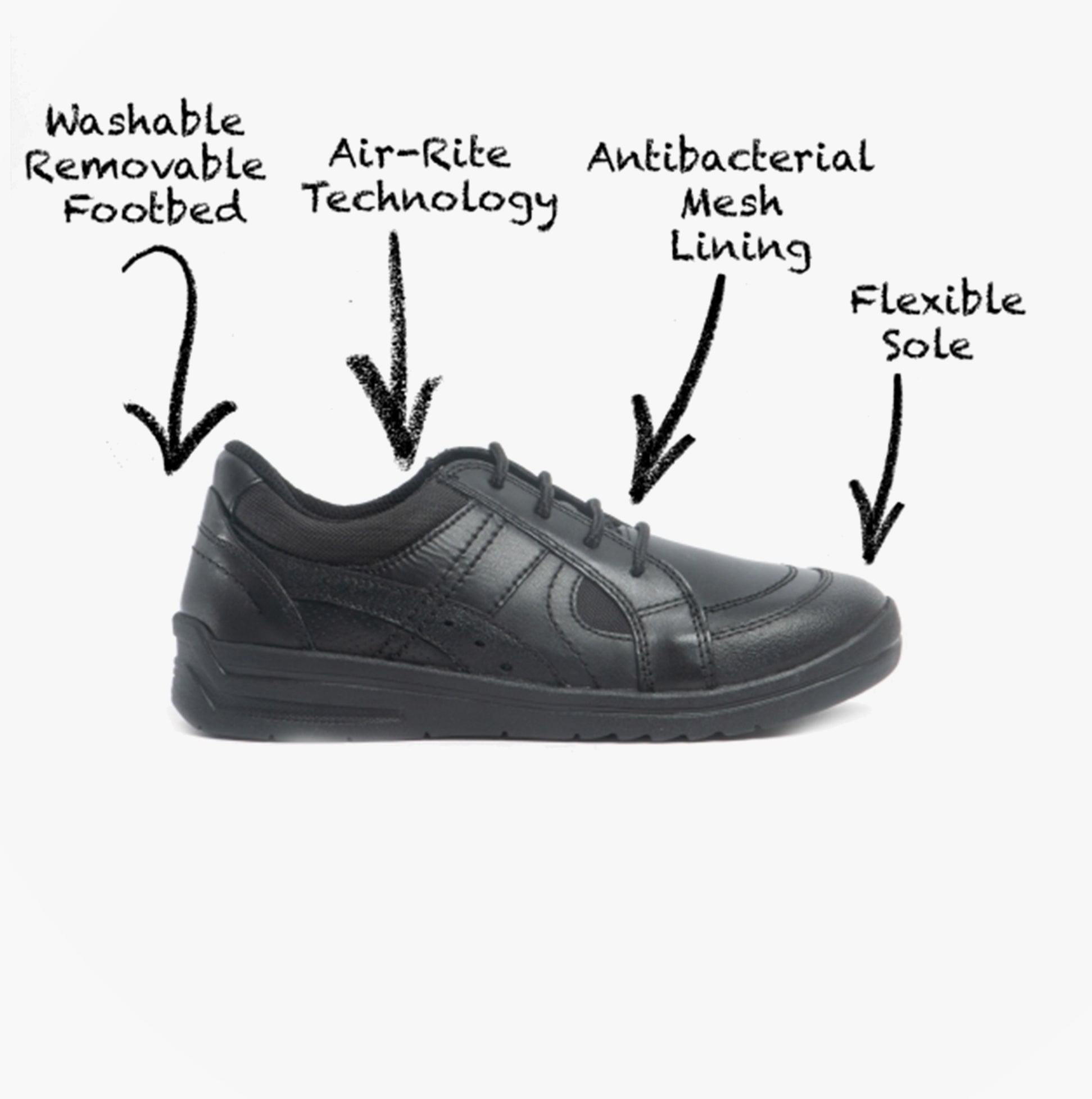 Start-Rite YOYO Boys Leather Lace Up School Shoes Black