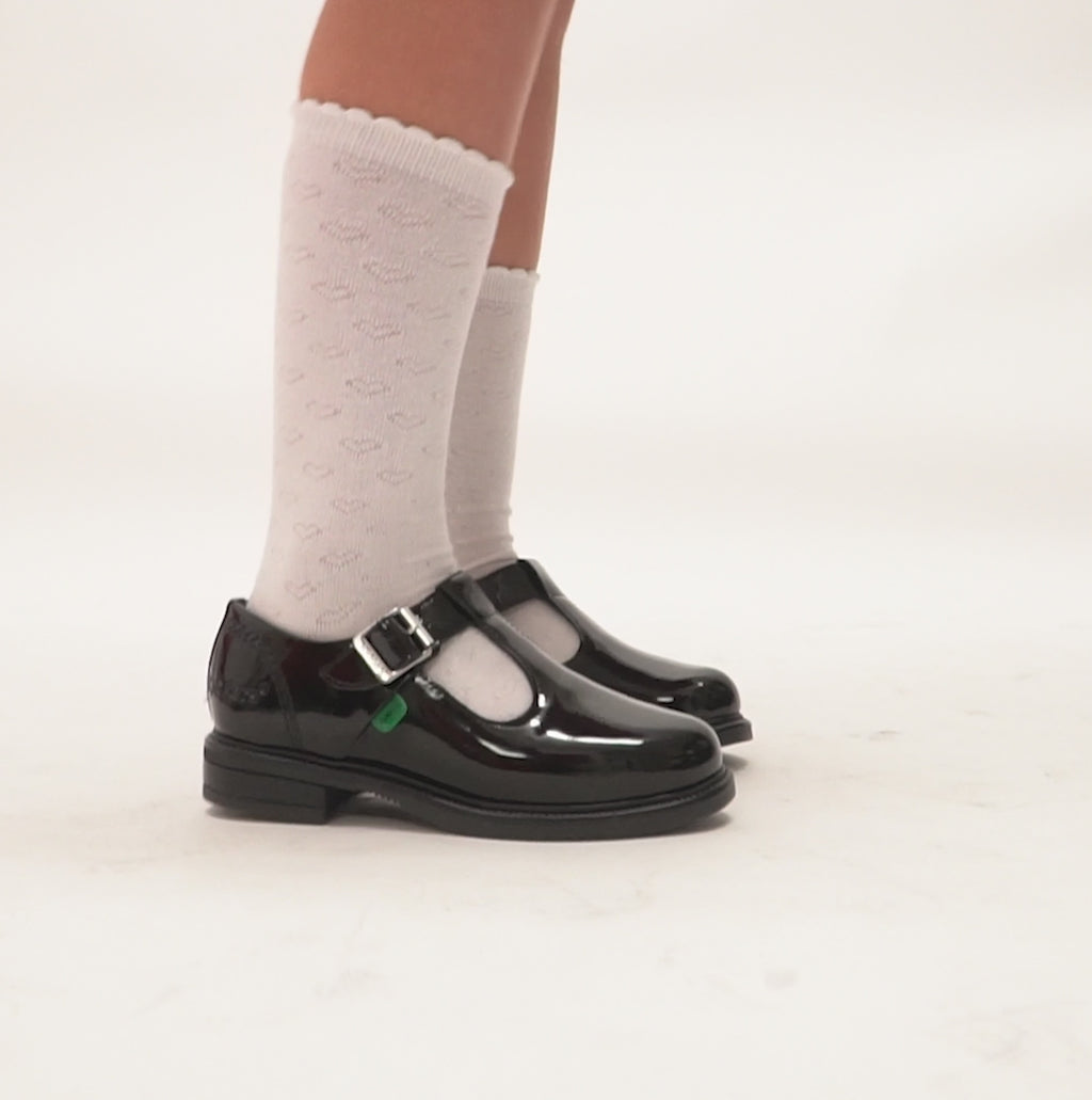 Kickers 116228 LACH T-BAR Girls School Shoes Black Patent